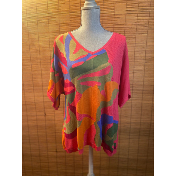Women's Chico's Pink-Multi-Color Knit Top XL EUC - Picture 1 of 7